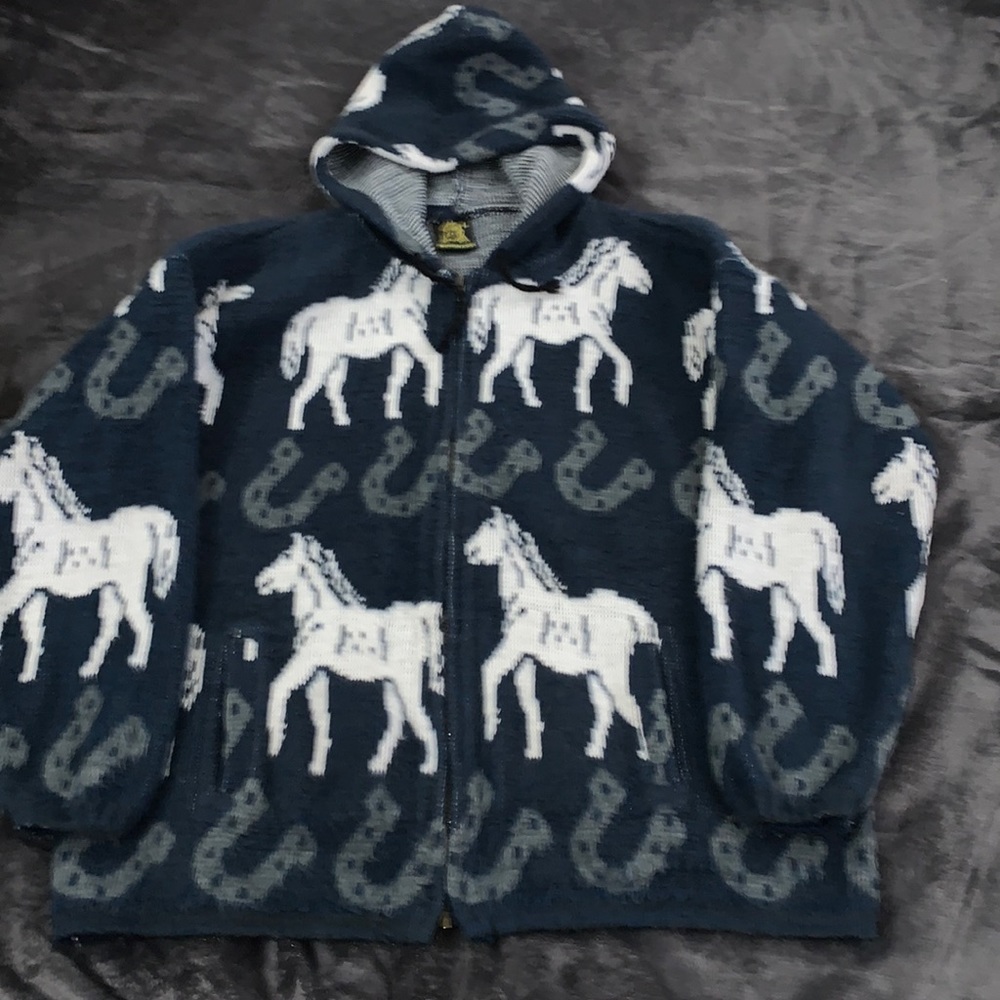 Vintage ejidos Ruminahui
Alpaca Wool Horse Full Zip
Hooded Sweater Jacket Large